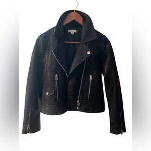 Topshop Black Leather Jacket with Silver Accents